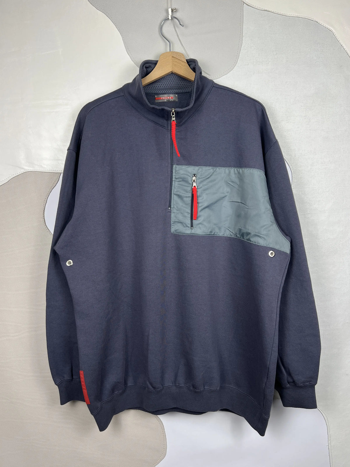 Prada Nylon Fleece Quarter Zip Sweater