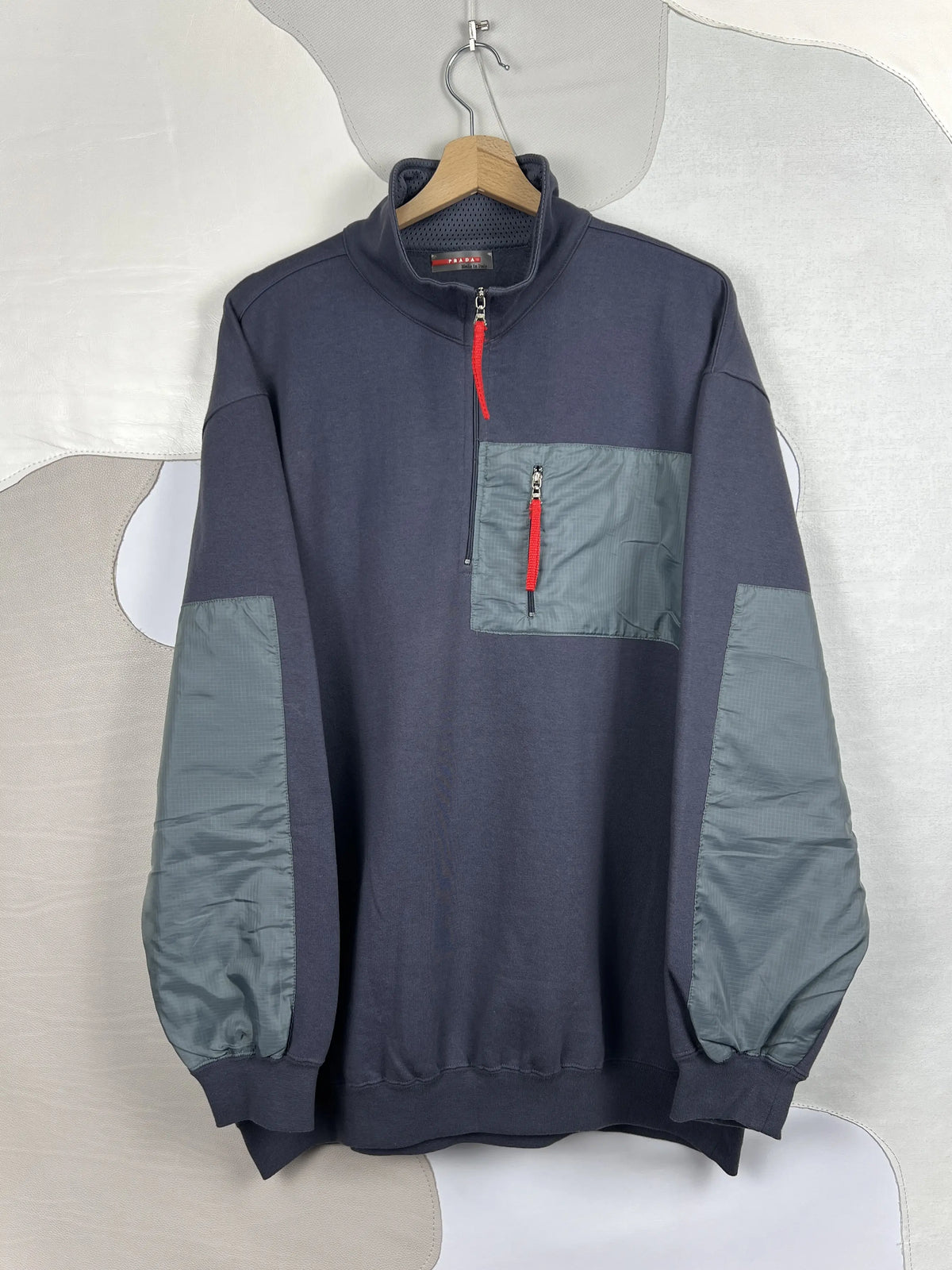 Prada Nylon Fleece Quarter Zip Sweater